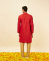 Scarlet Red Self Striped Kurta image number 4