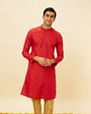 Scarlet Red Self Striped Kurta