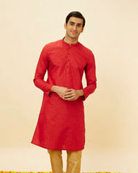 Manyavar Men Scarlet Red Self Striped Kurta