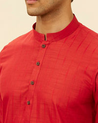 Manyavar Men Scarlet Red Self Striped Kurta