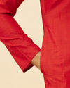 Scarlet Red Self Striped Kurta image number 3