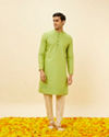 Manyavar Men Spring Green Self Striped Kurta