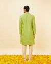 alt message - Manyavar Men Spring Green Self Striped Kurta image number 4