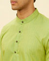 alt message - Manyavar Men Spring Green Self Striped Kurta image number 1