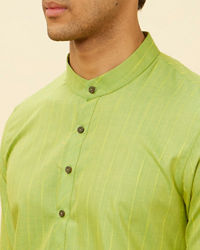 Manyavar Men Spring Green Self Striped Kurta