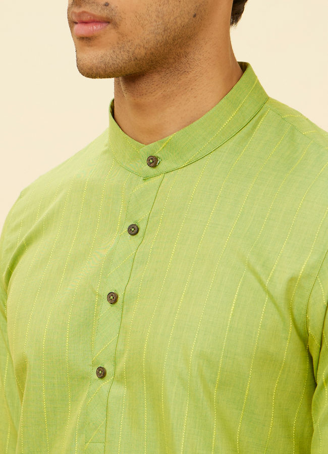 Spring Green Self Striped Kurta image number 1