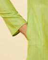 alt message - Manyavar Men Spring Green Self Striped Kurta image number 3