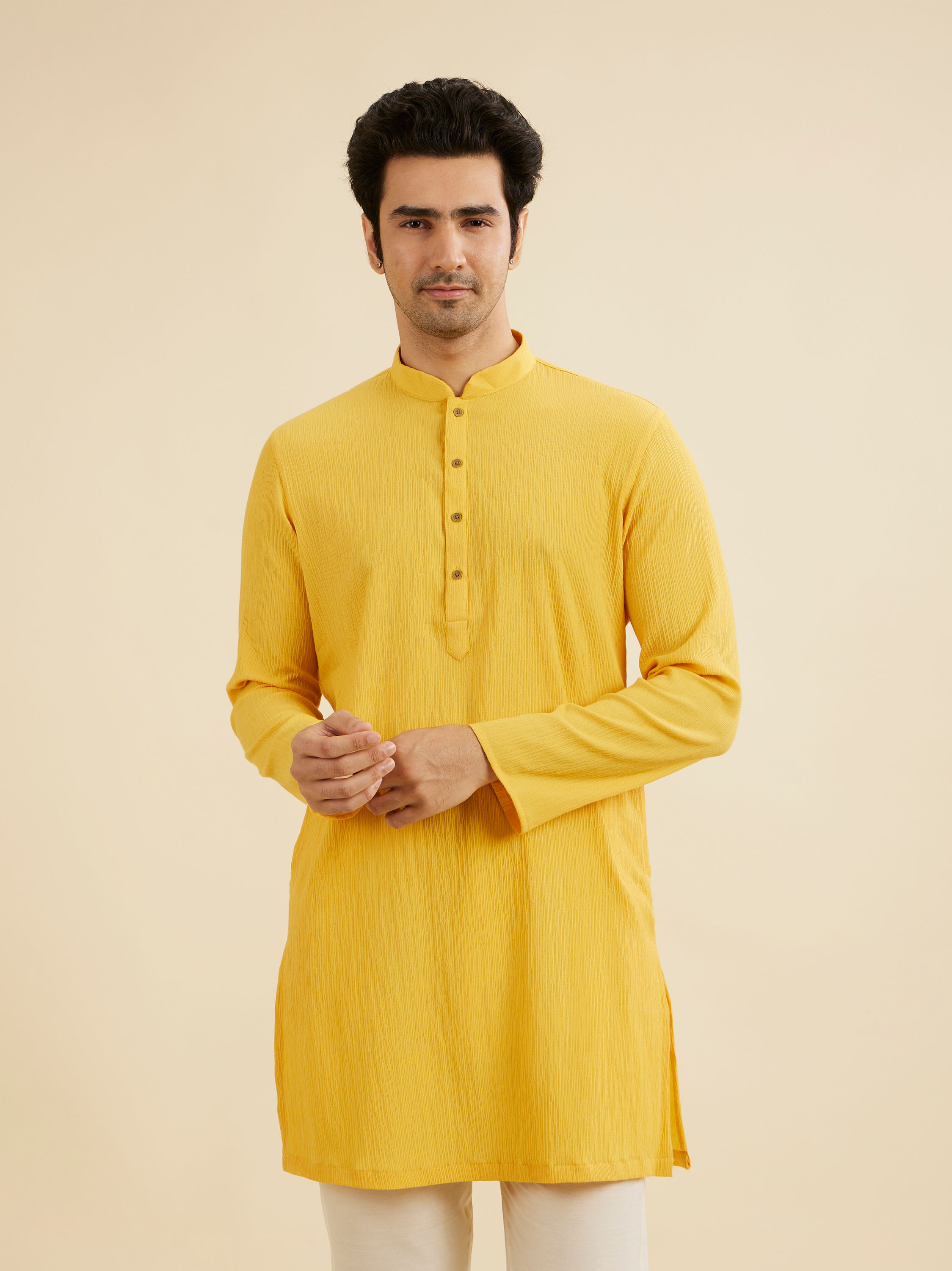Manyavar Men Yellow Radiance Mid length Kurta
