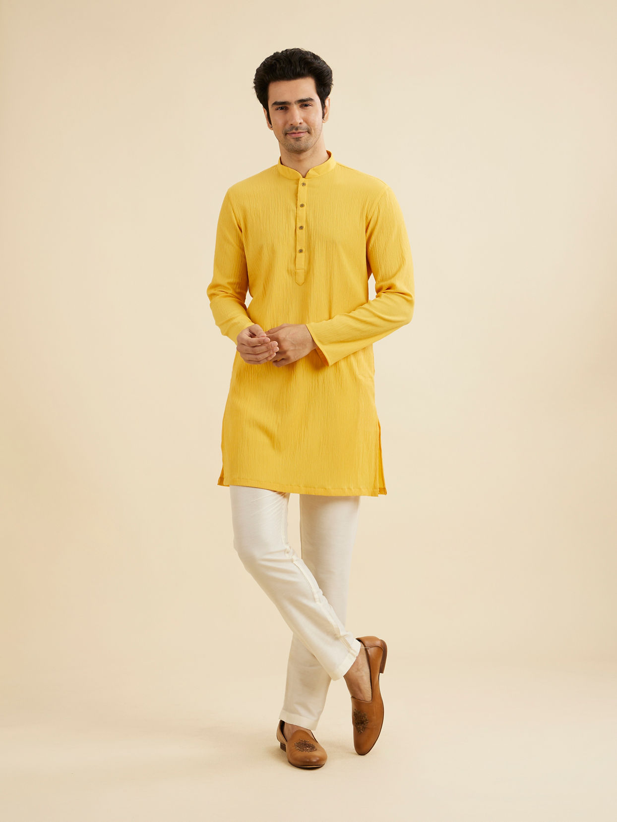 Manyavar Men Yellow Radiance Mid length Kurta