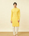 Manyavar Men Summer Daffodil Yellow Half Placket Kurta