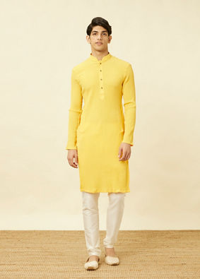 alt message - Manyavar Men Summer Daffodil Yellow Half Placket Kurta image number 2