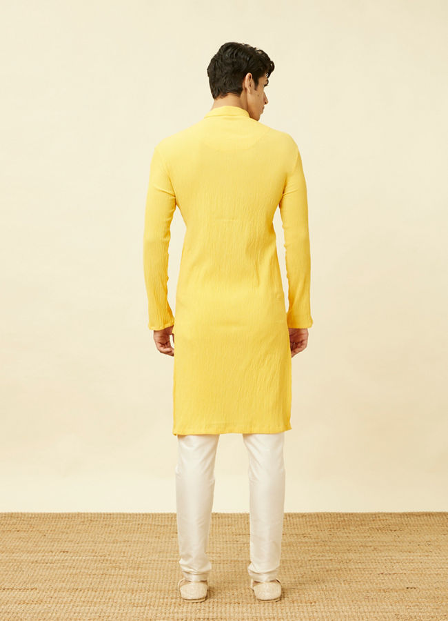 Manyavar Men Summer Daffodil Yellow Half Placket Kurta