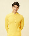 alt message - Manyavar Men Summer Daffodil Yellow Half Placket Kurta image number 0