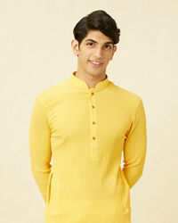 Manyavar Men Summer Daffodil Yellow Half Placket Kurta