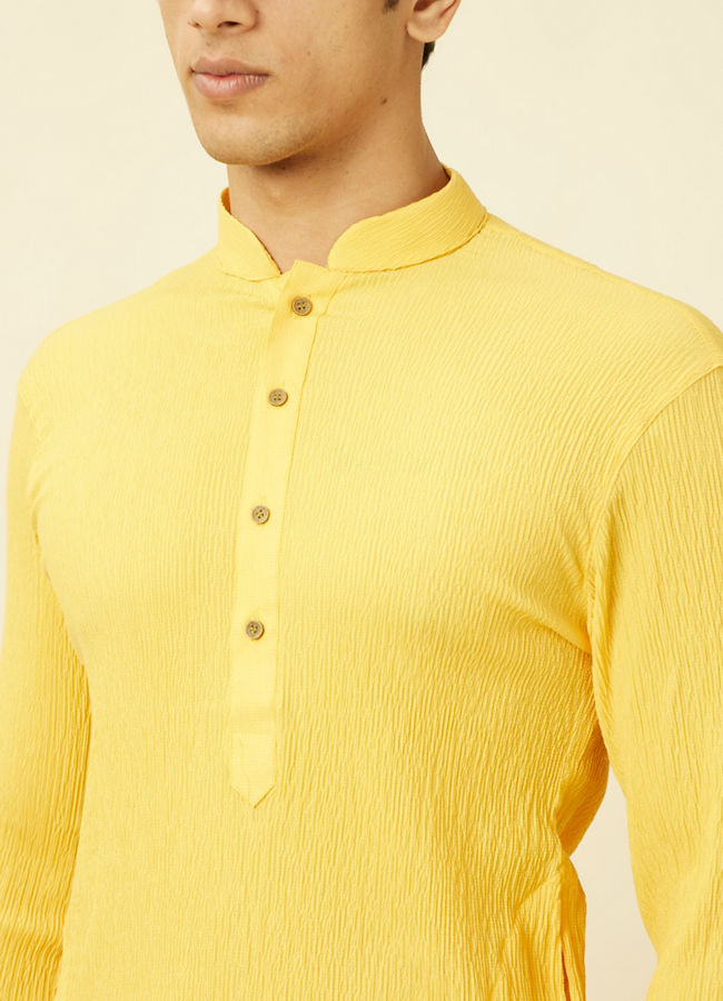 alt message - Manyavar Men Summer Daffodil Yellow Half Placket Kurta image number 1