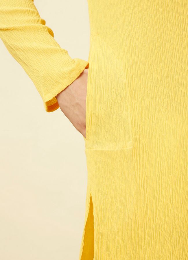 Manyavar Men Summer Daffodil Yellow Half Placket Kurta