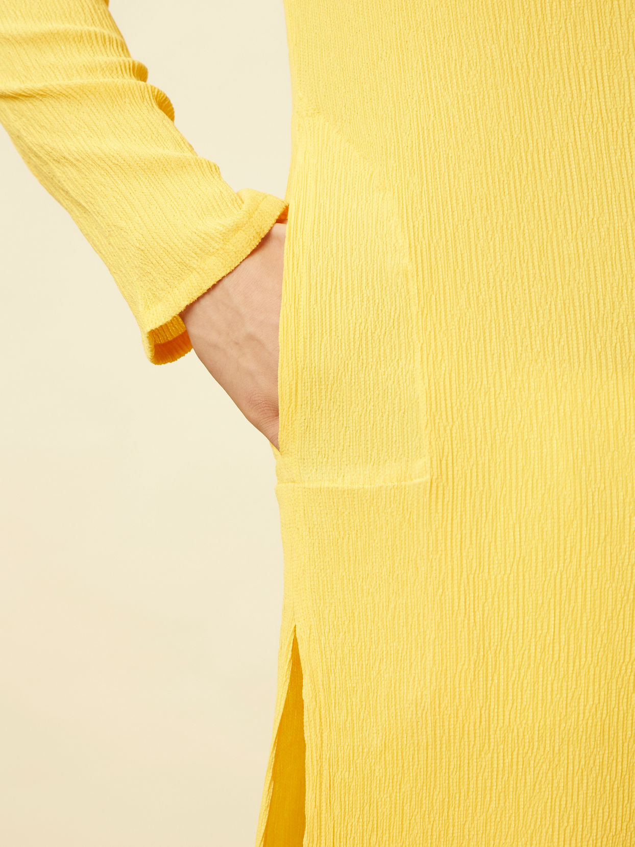 Manyavar Men Summer Daffodil Yellow Half Placket Kurta