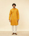 Manyavar Men Mustard Yellow Contrast Piping Kurta