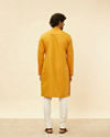 Manyavar Men Mustard Yellow Contrast Piping Kurta