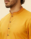 Manyavar Men Mustard Yellow Contrast Piping Kurta