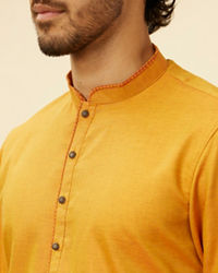 Manyavar Men Mustard Yellow Contrast Piping Kurta