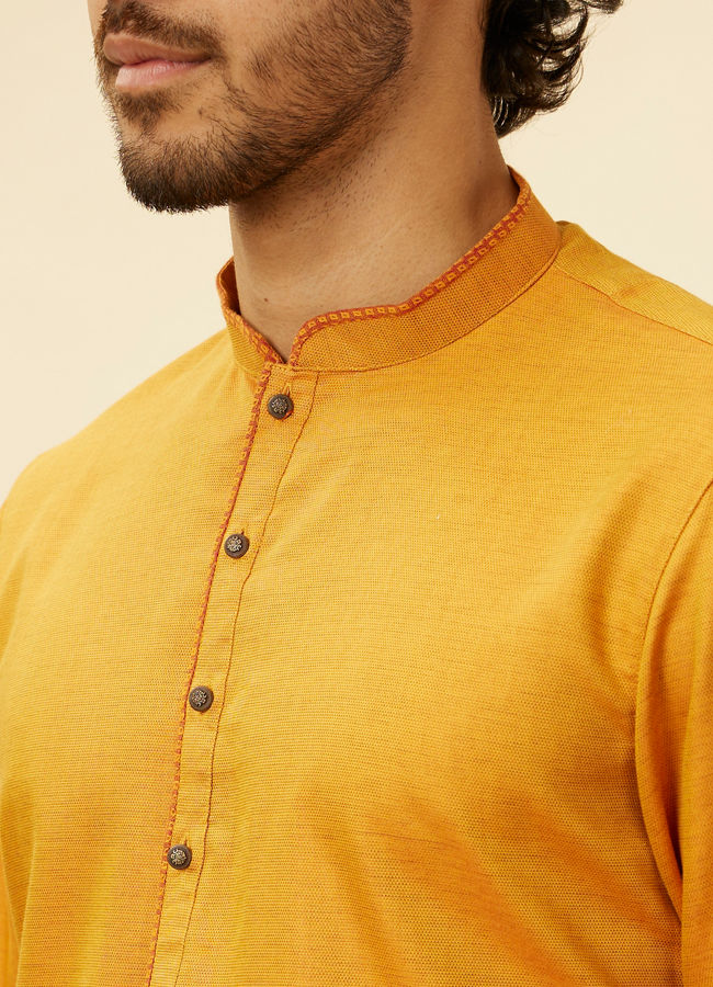 Mustard Yellow Contrast Piping Kurta image number 1