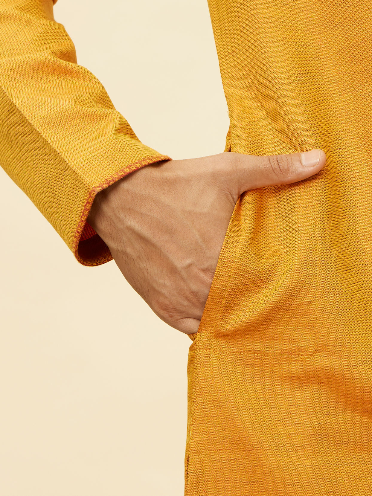 Mustard Yellow Contrast Piping Kurta image number 3