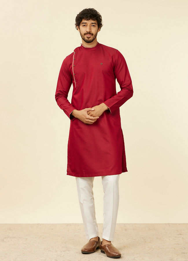 Manyavar Men Maroon Side Open Kurta