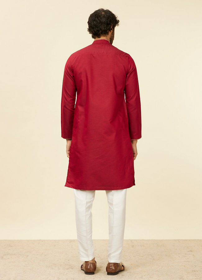 alt message - Manyavar Men Maroon Side Open Kurta image number 4