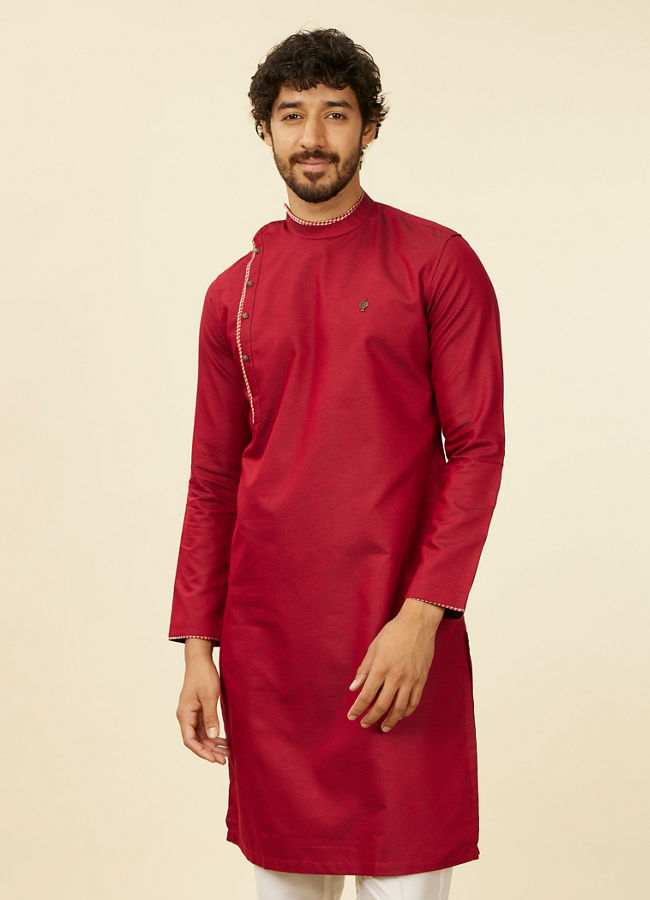 alt message - Manyavar Men Maroon Side Open Kurta image number 0