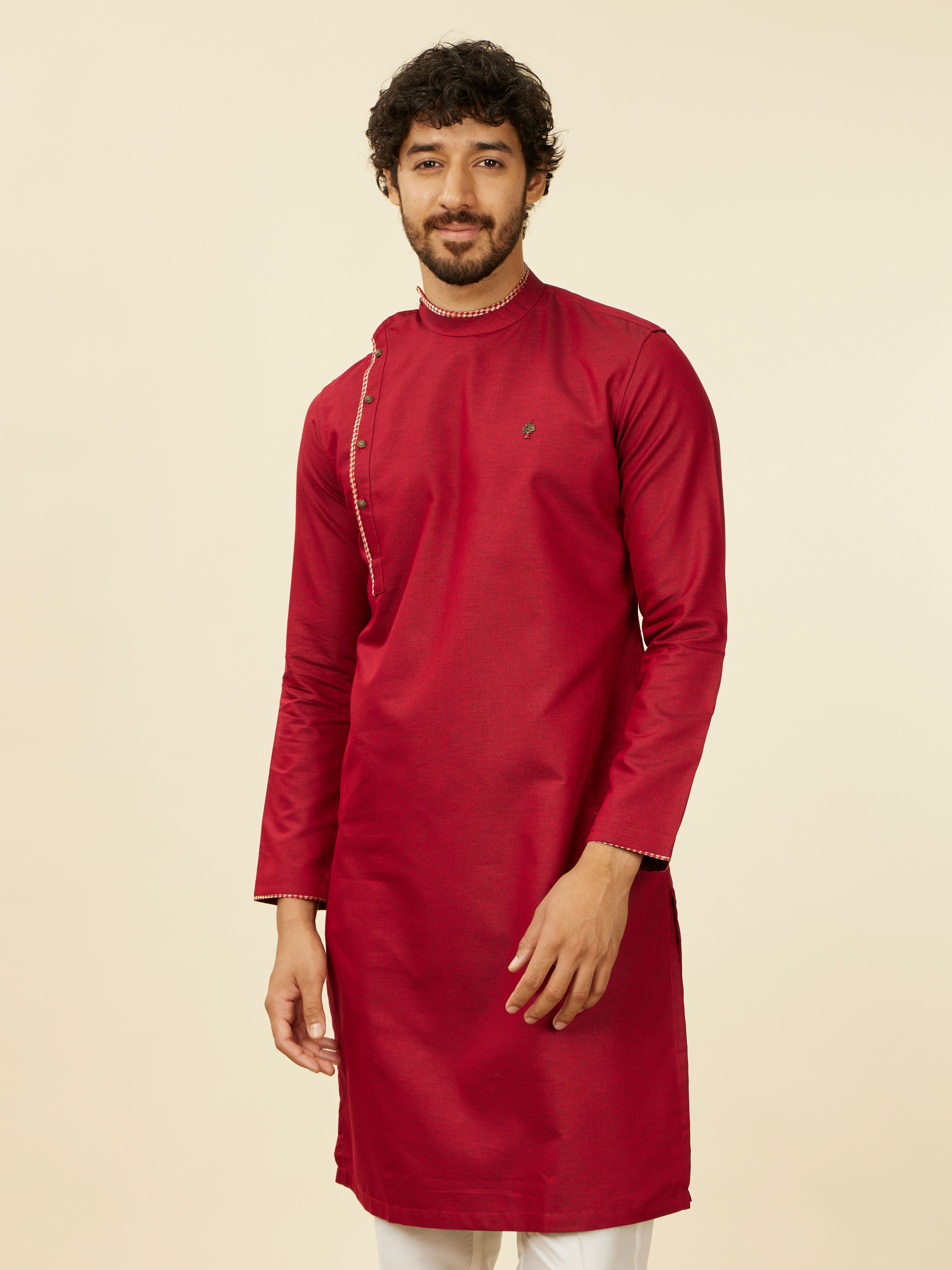 Manyavar Men Maroon Side Open Kurta