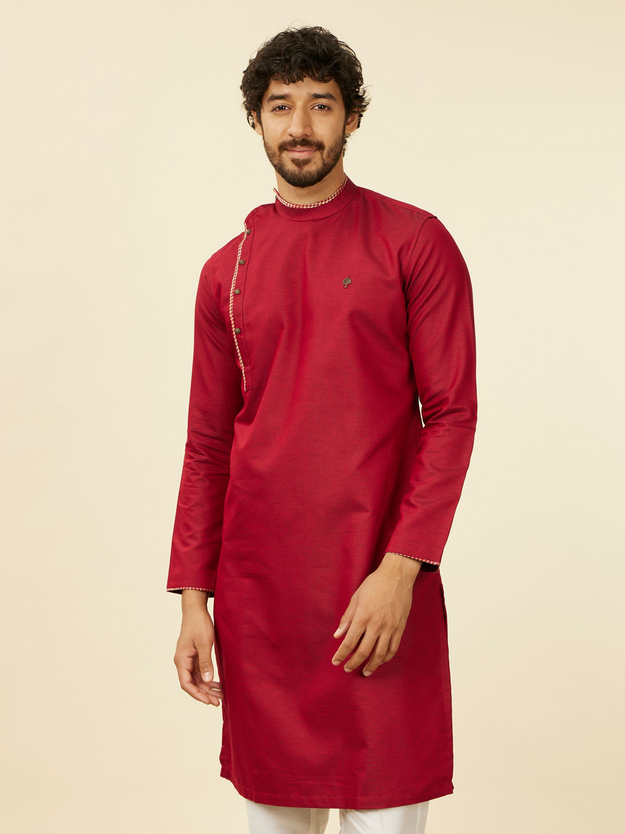 alt message - Manyavar Men Maroon Side Open Kurta image number 0