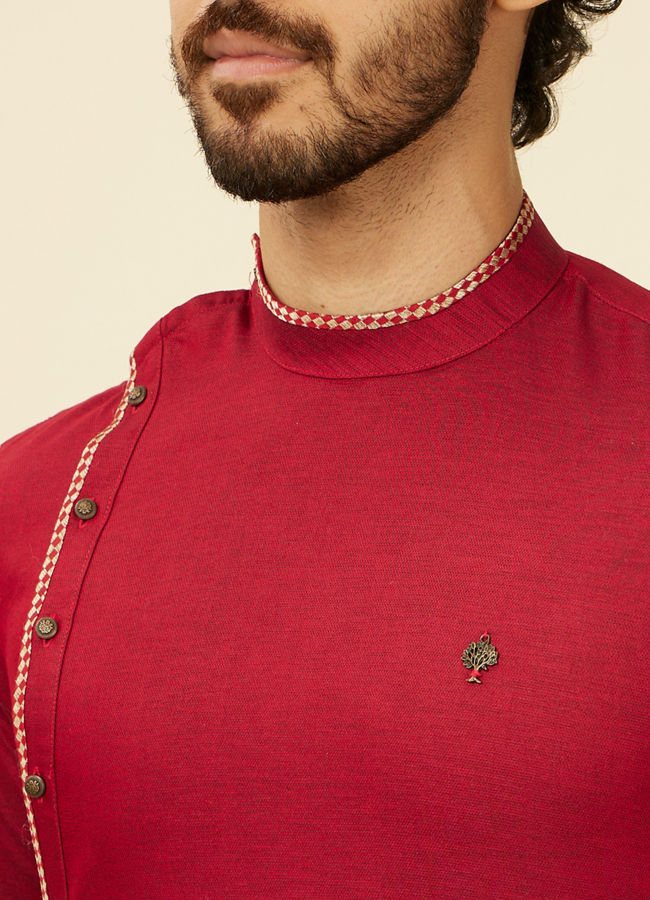 Manyavar Men Maroon Side Open Kurta