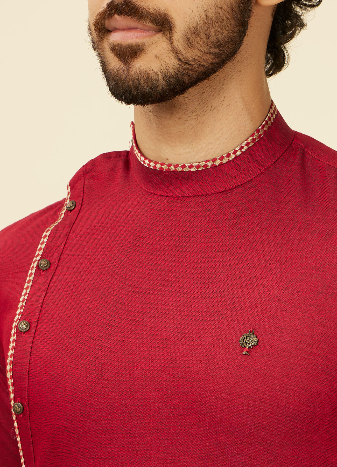 Manyavar Men Maroon Side Open Kurta