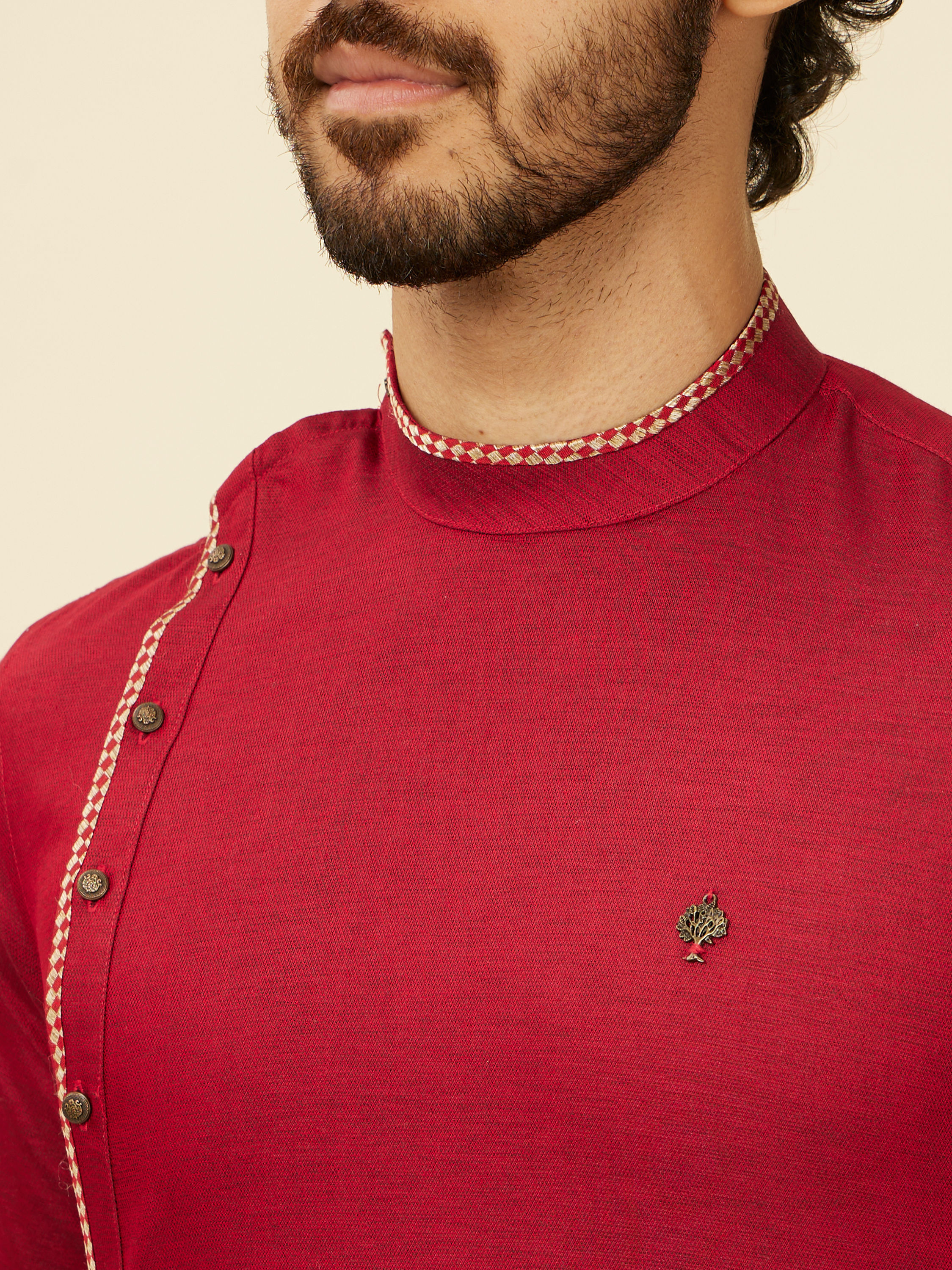 Manyavar Men Maroon Side Open Kurta