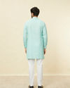 Manyavar Men Pastel Turquoise Green Angrakha Style Kurta