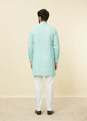 Manyavar Men Pastel Turquoise Green Angrakha Style Kurta image number 3