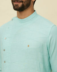 Manyavar Men Pastel Turquoise Green Angrakha Style Kurta