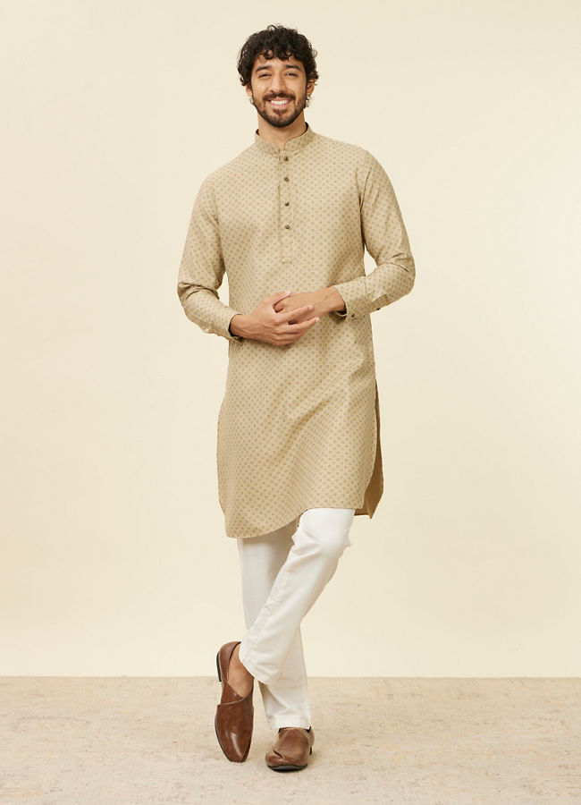 alt message - Manyavar Men Beige Buta Patterned Kurta image number 2