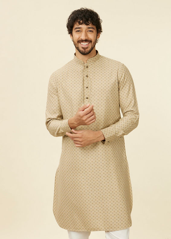 Manyavar Men Beige Buta Patterned Kurta