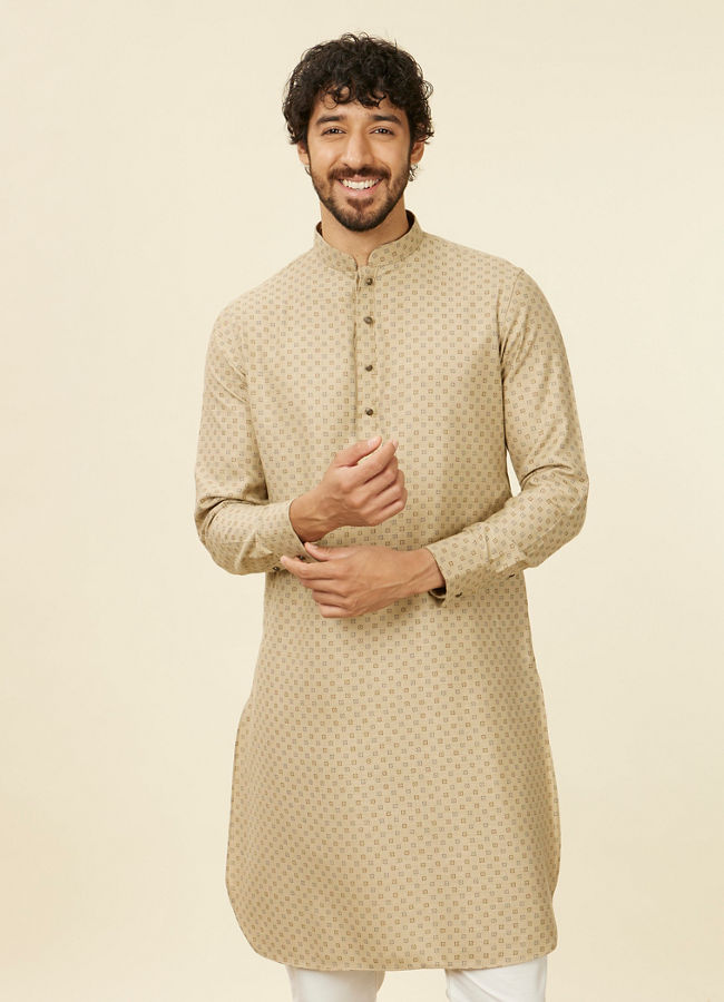 alt message - Manyavar Men Beige Buta Patterned Kurta image number 0