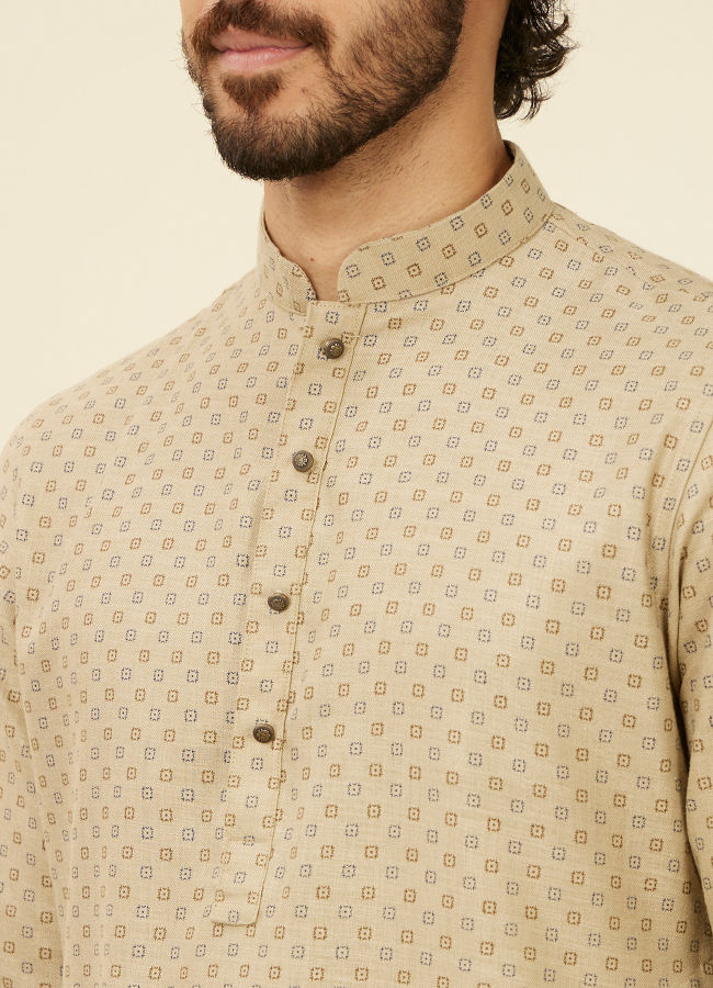 alt message - Manyavar Men Beige Buta Patterned Kurta image number 1