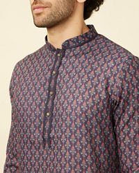 Manyavar Men Deep Blue Floral String Printed Kurta