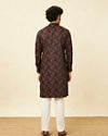 Manyavar Men Midnight Black Floral Patterned Angrakha Style Kurta