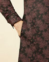 Midnight Black Floral Patterned Angrakha Style Kurta image number 3