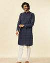 Manyavar Men Dark Blue Wave Print Kurta
