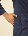 Manyavar Men Dark Blue Wave Print Kurta