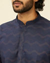 alt message - Manyavar Men Dark Blue Wave Print Kurta image number 1