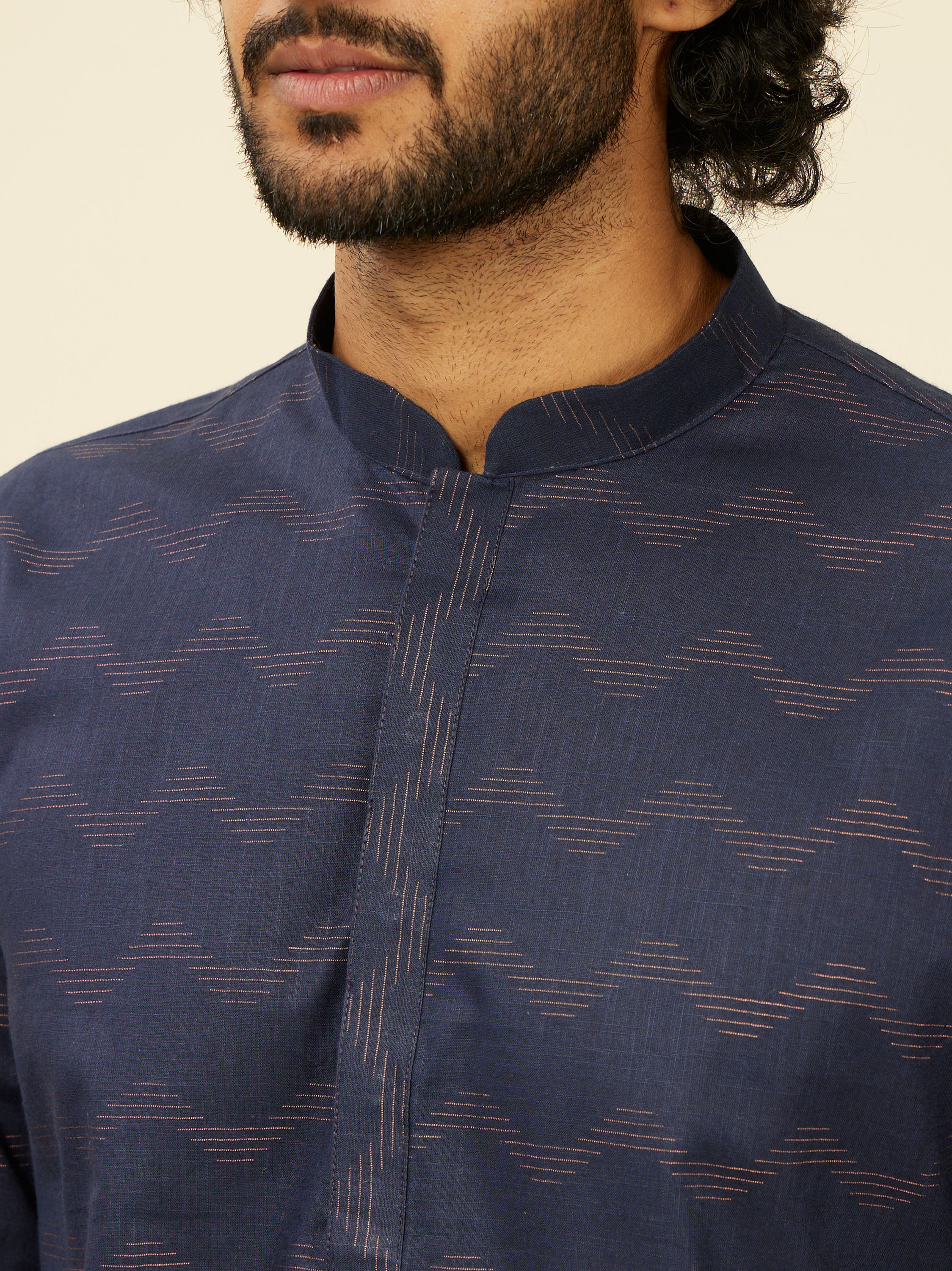 Manyavar Men Dark Blue Wave Print Kurta