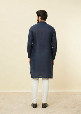 Manyavar Men Sapphire Blue Angrakha Style Kurta image number 4